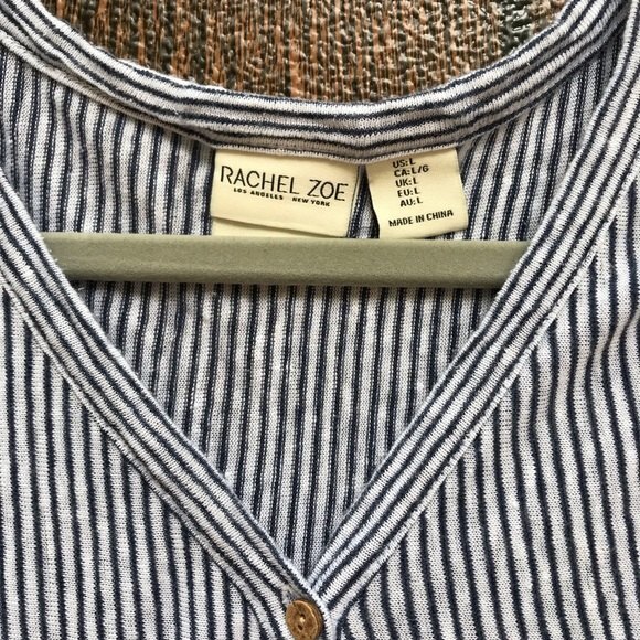 Rachel Zoe Linen Blue & White Stripe Tie Front Sleeveless Top Womens Size Large - Picture 3 of 13